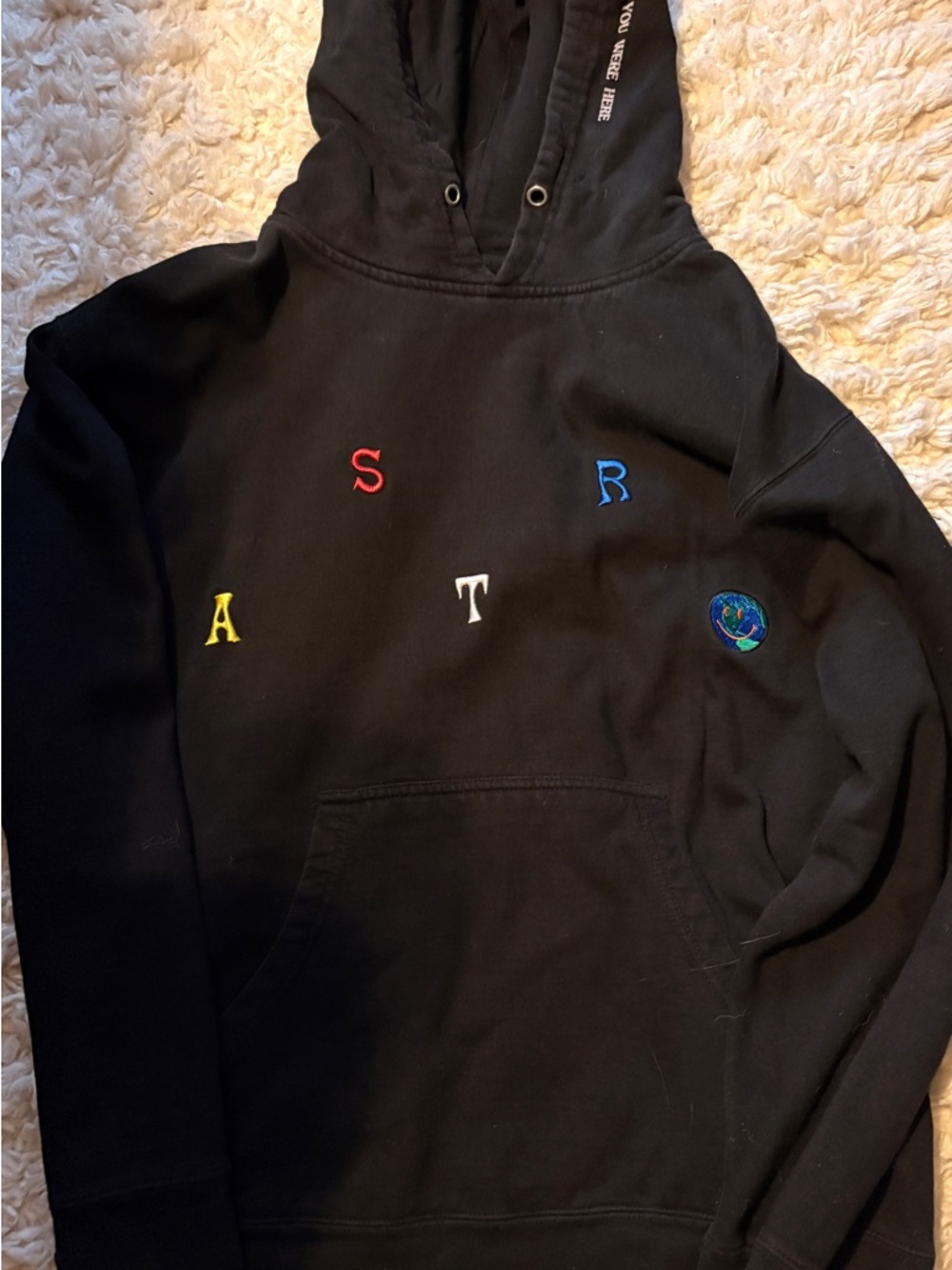 Travis Scott Black Pullover Hoodie with Multicolor Embroidered Letters